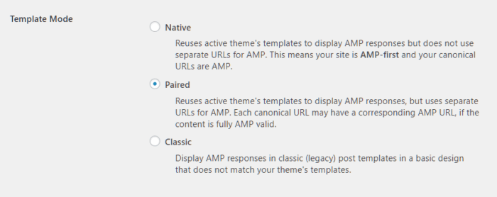 AMP for WordPressの設定画面